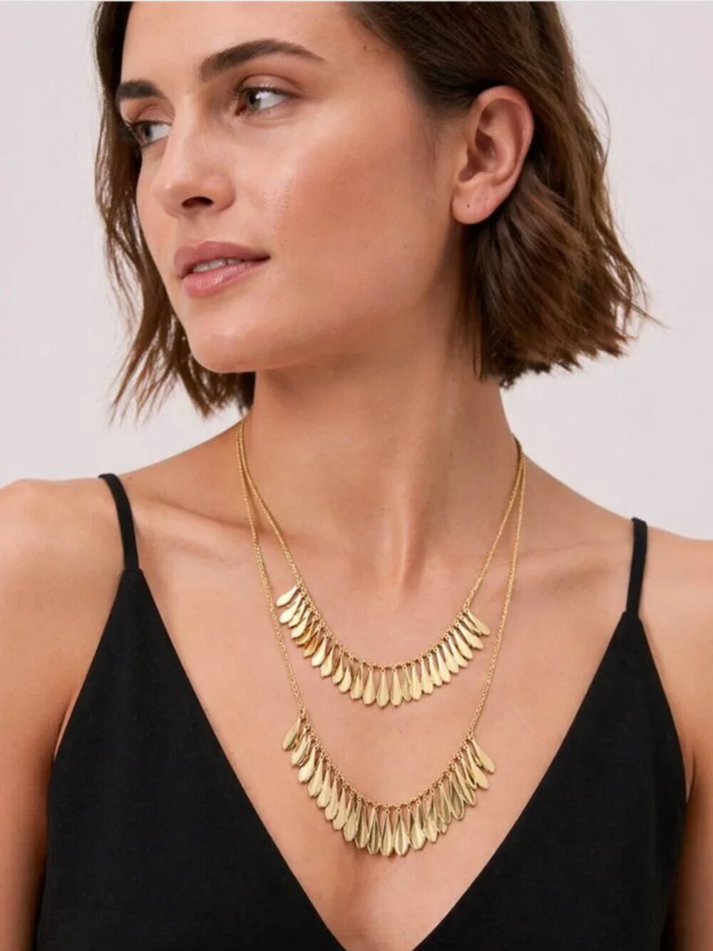 Kate Spade Gold Layered Fringe Necklace Double Chain Statement Tassel 16" - Picture 2 of 6